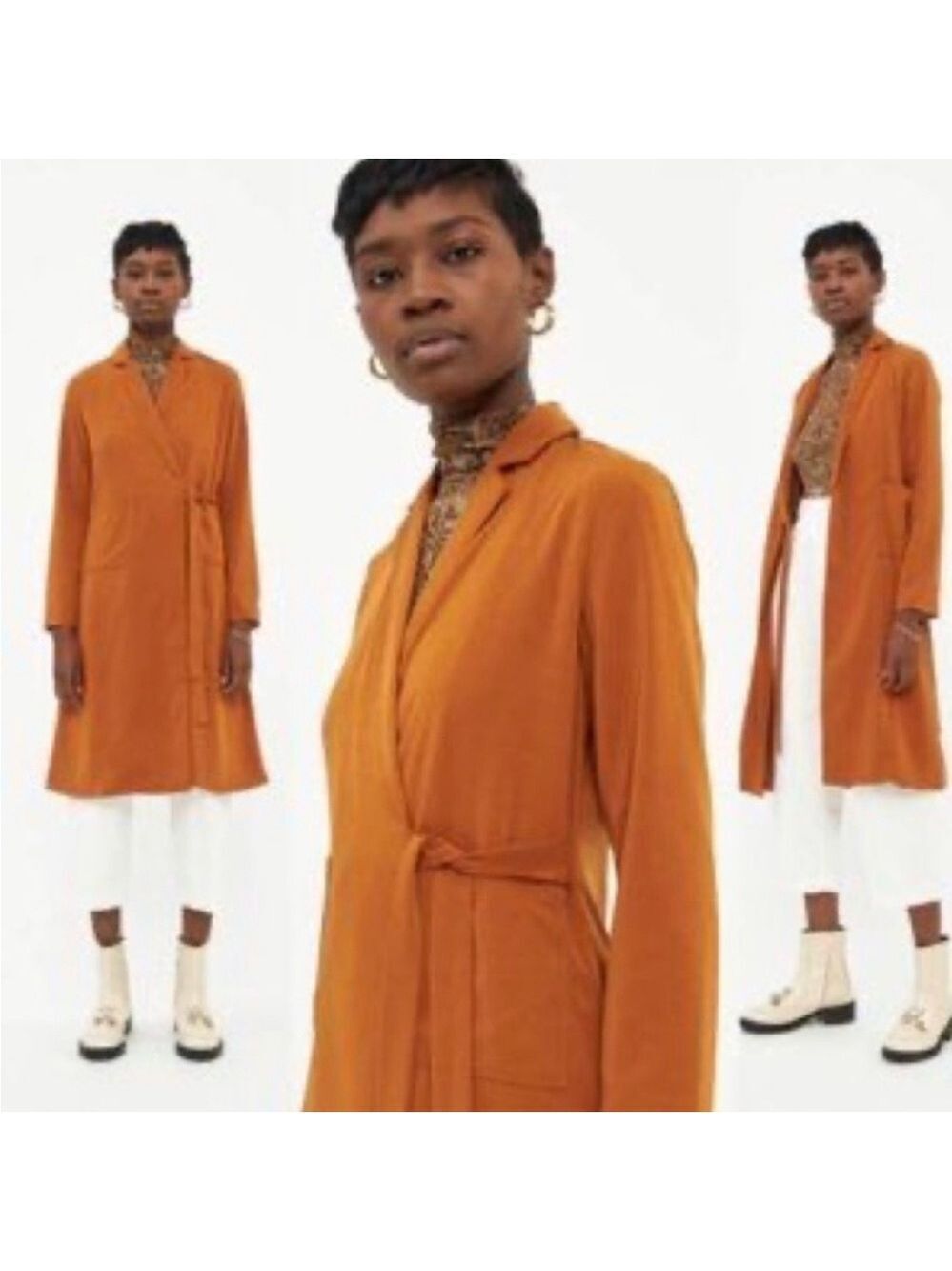 Nwt Stelen Lucy Single Button Belted Long Jacket Pumpkin Orange SZ S